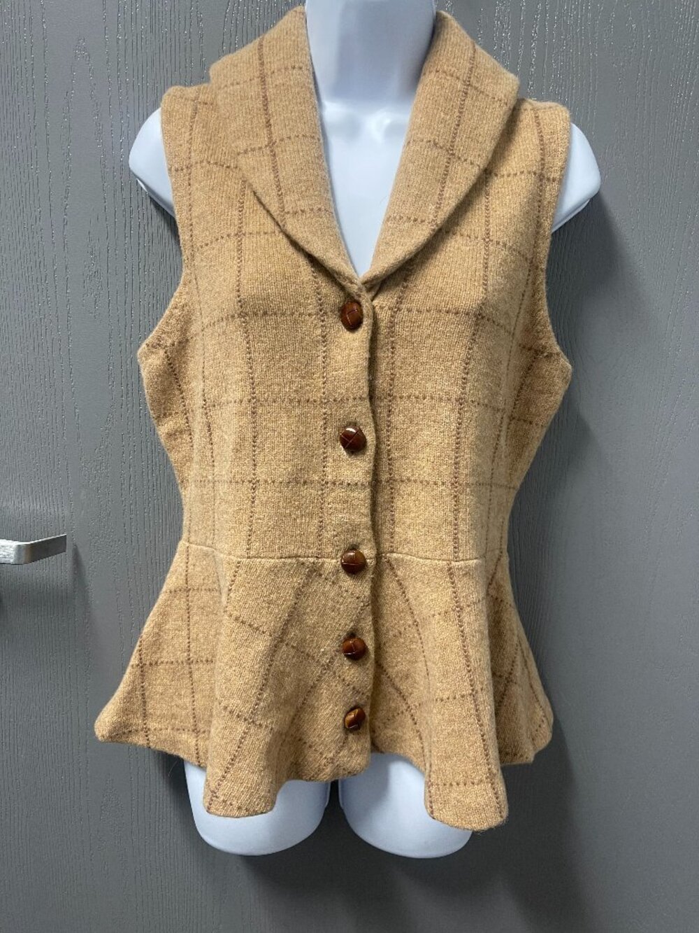 Vintage Lauren Ralph Lauren Lambswool Peplum Sweater Vest Petite Large - Picture 1 of 9